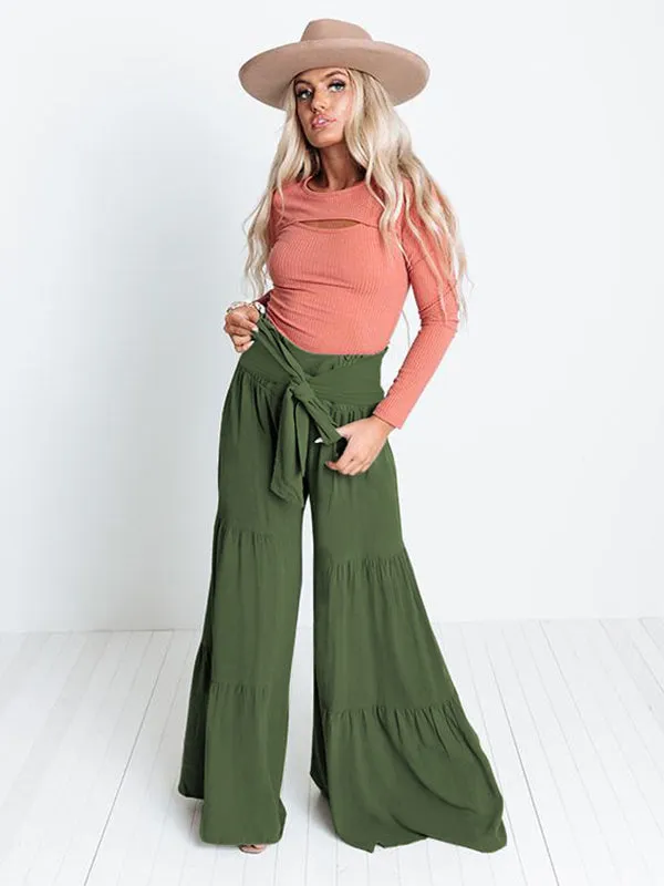 11 Colors Simple High Waisted Solid Color Casual Wide Leg Pants