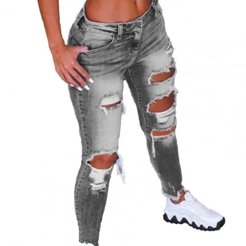 2024 Low Waist Hip Lift Ripped Holes Skinny Pants