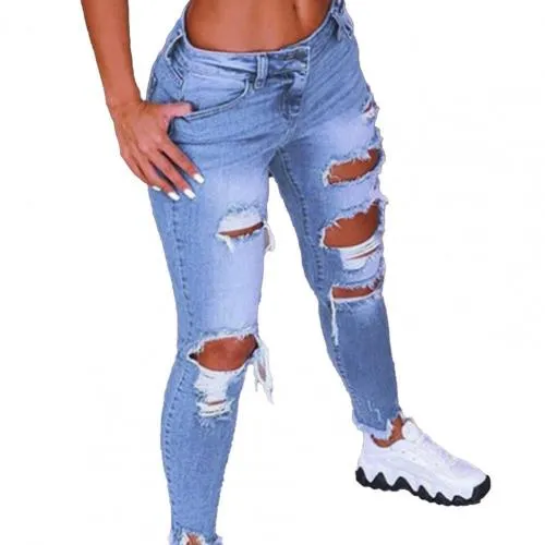 2024 Low Waist Hip Lift Ripped Holes Skinny Pants