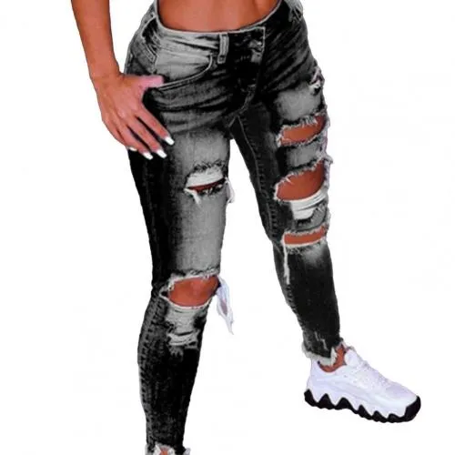 2024 Low Waist Hip Lift Ripped Holes Skinny Pants