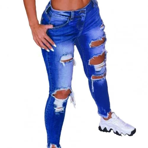 2024 Low Waist Hip Lift Ripped Holes Skinny Pants