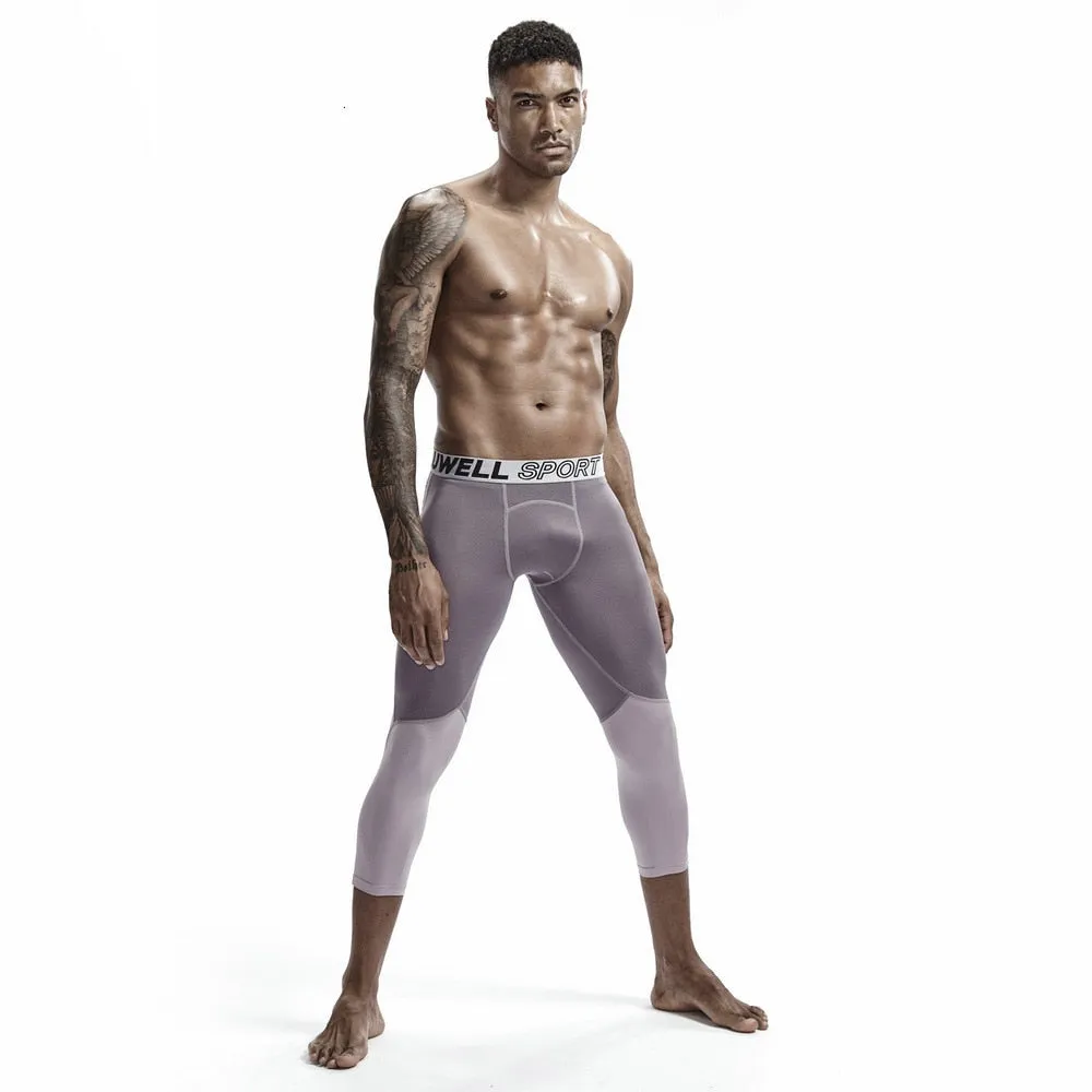 3 4 Compression Leggings Men Fitness Sportswear Workout Running Tights Quick Dry Mesh Patchwork