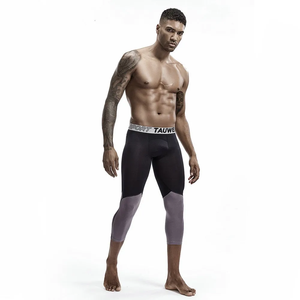 3 4 Compression Leggings Men Fitness Sportswear Workout Running Tights Quick Dry Mesh Patchwork