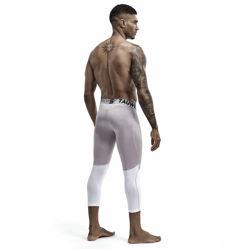 3 4 Compression Leggings Men Fitness Sportswear Workout Running Tights Quick Dry Mesh Patchwork