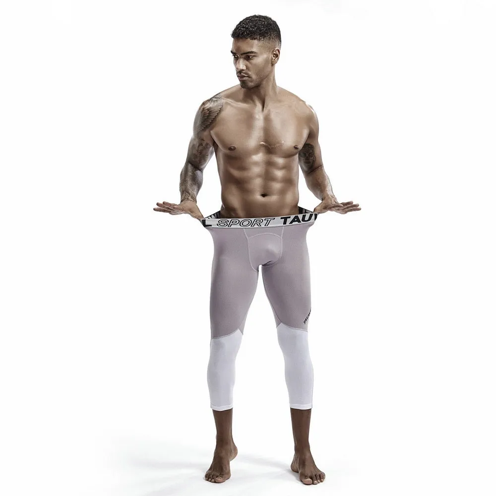 3 4 Compression Leggings Men Fitness Sportswear Workout Running Tights Quick Dry Mesh Patchwork