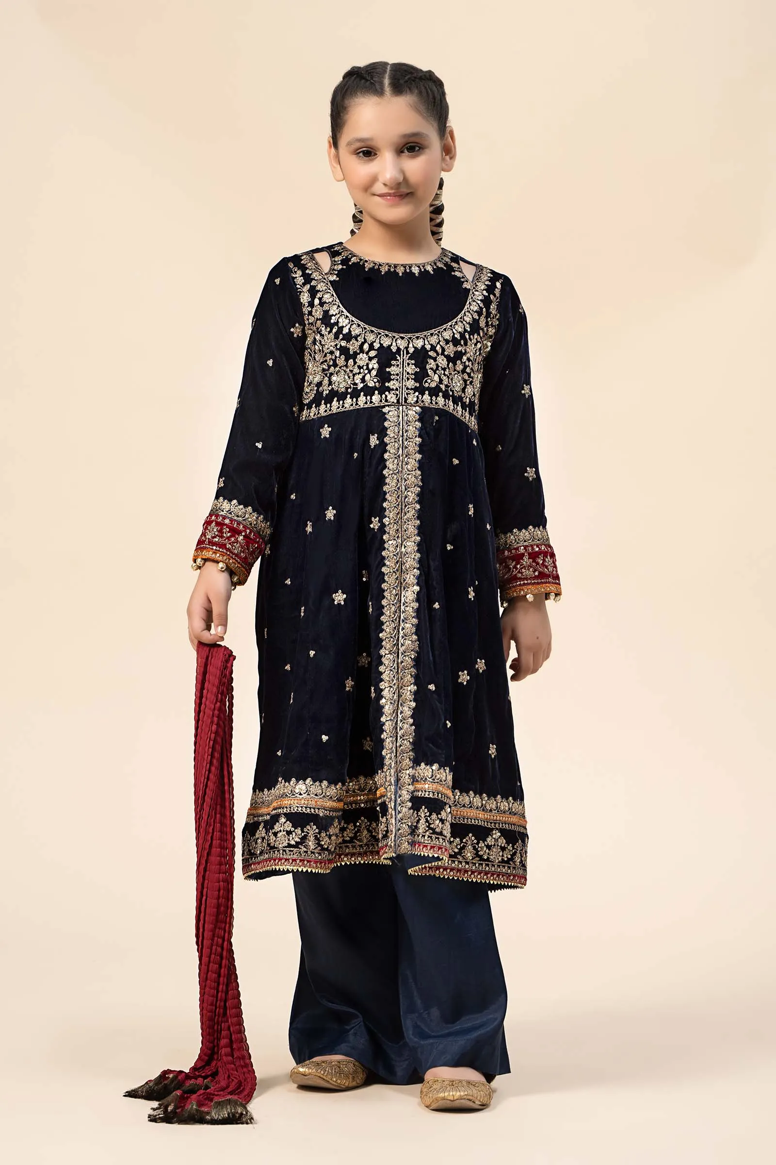 3 Piece Embroidered Velvet Suit | MKS-W24-17