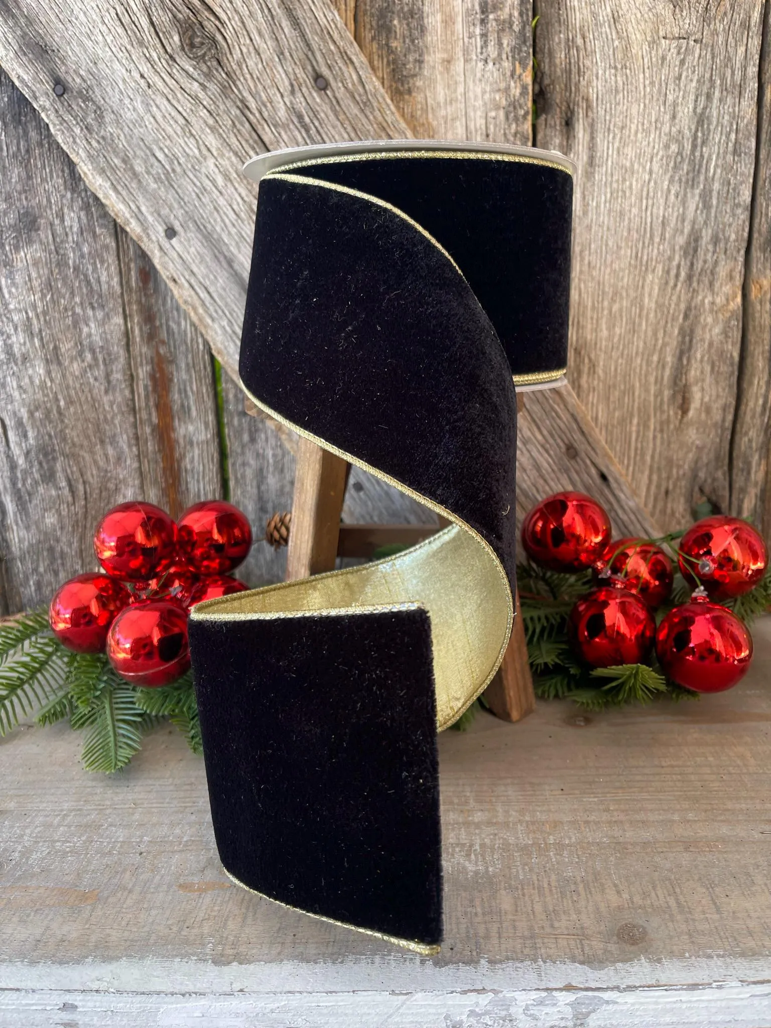 4" Black Flashy Velvet, Farrisilk Ribbon