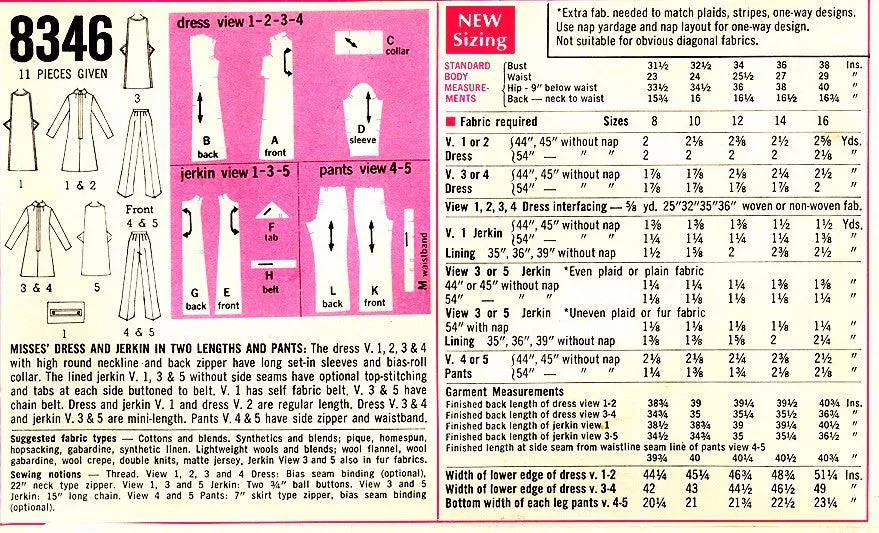 60s Mod Dress, Jerkin and Pants Pattern SIMPLICITY 8346 Retro Fashions Vintage Sewing Pattern FACTORY FOLDED