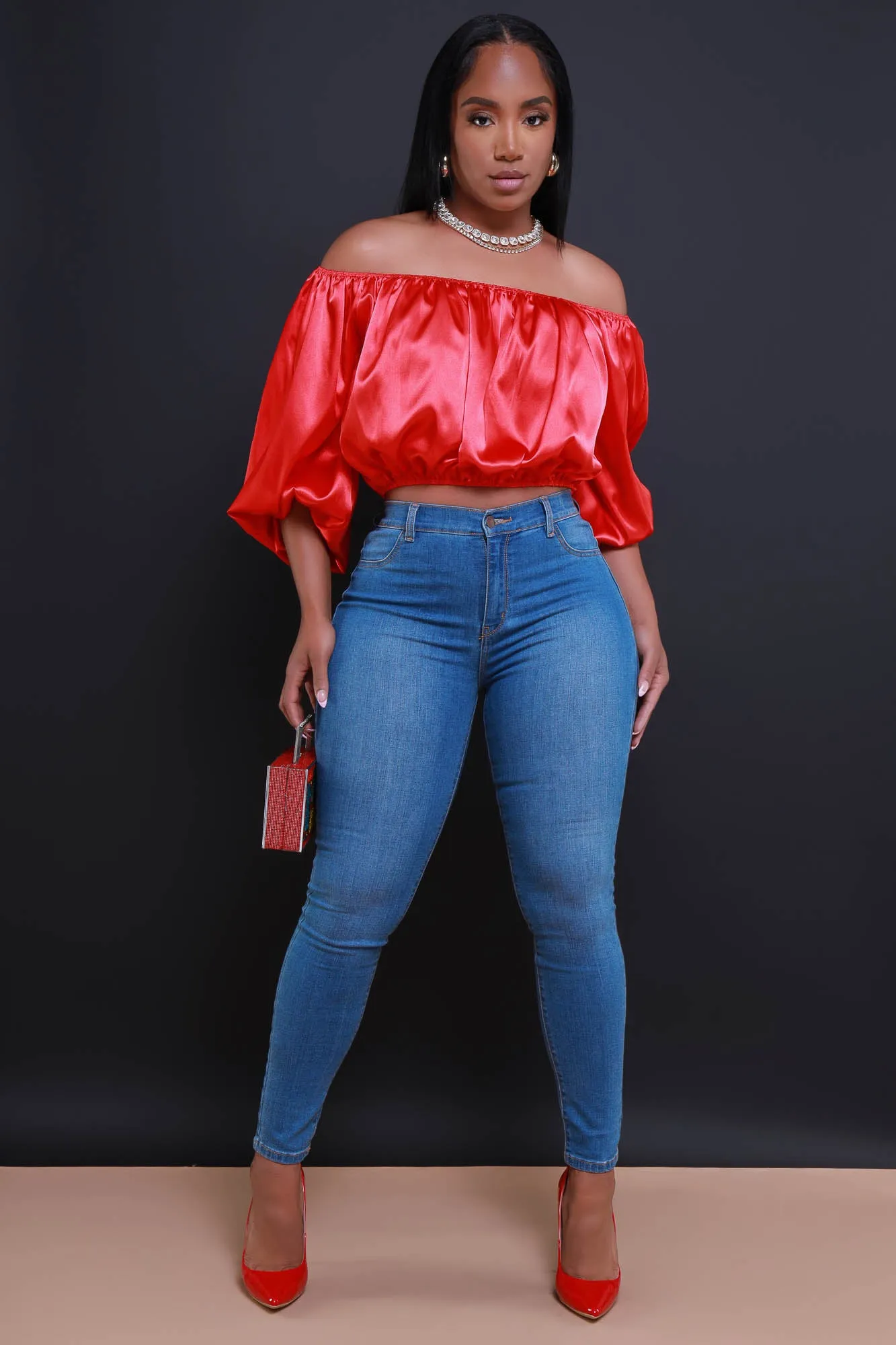 All For You Off The Shoulder Crop Top - Red