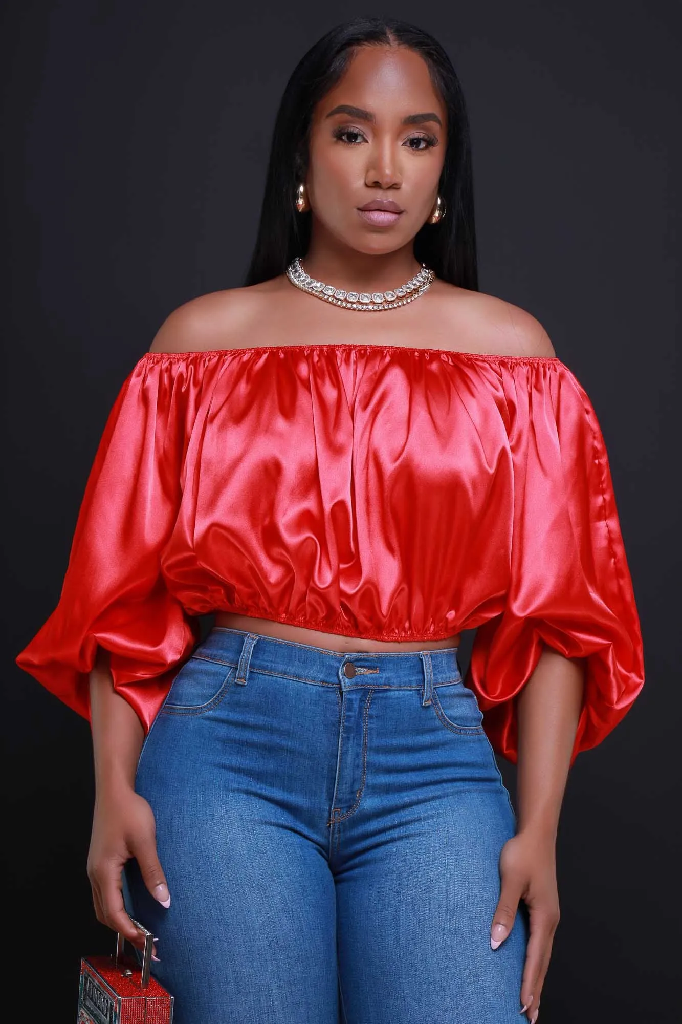 All For You Off The Shoulder Crop Top - Red