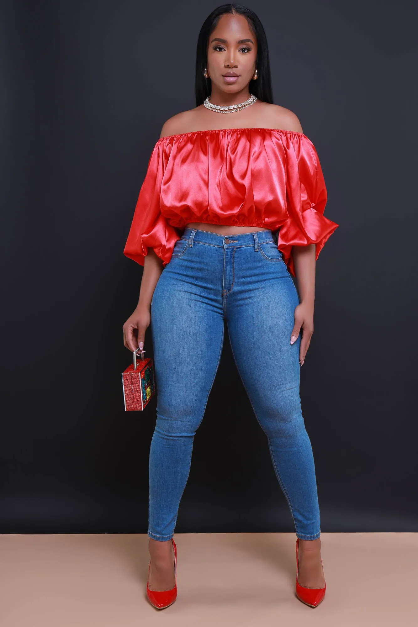 All For You Off The Shoulder Crop Top - Red