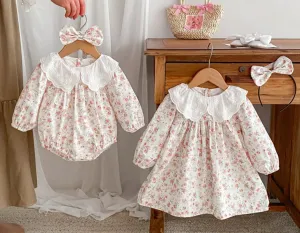 Baby & Toddler Girls Twinning - Coral Vintage Floral Rompers & Dresses