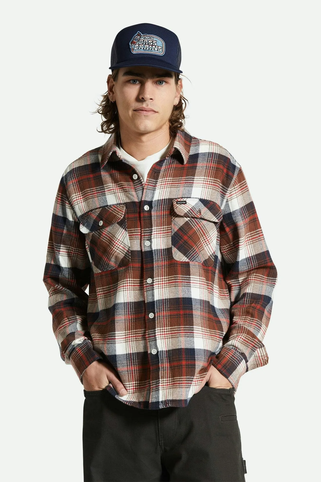 Bowery L/S Flannel - Washed Navy/Sepia/Off White