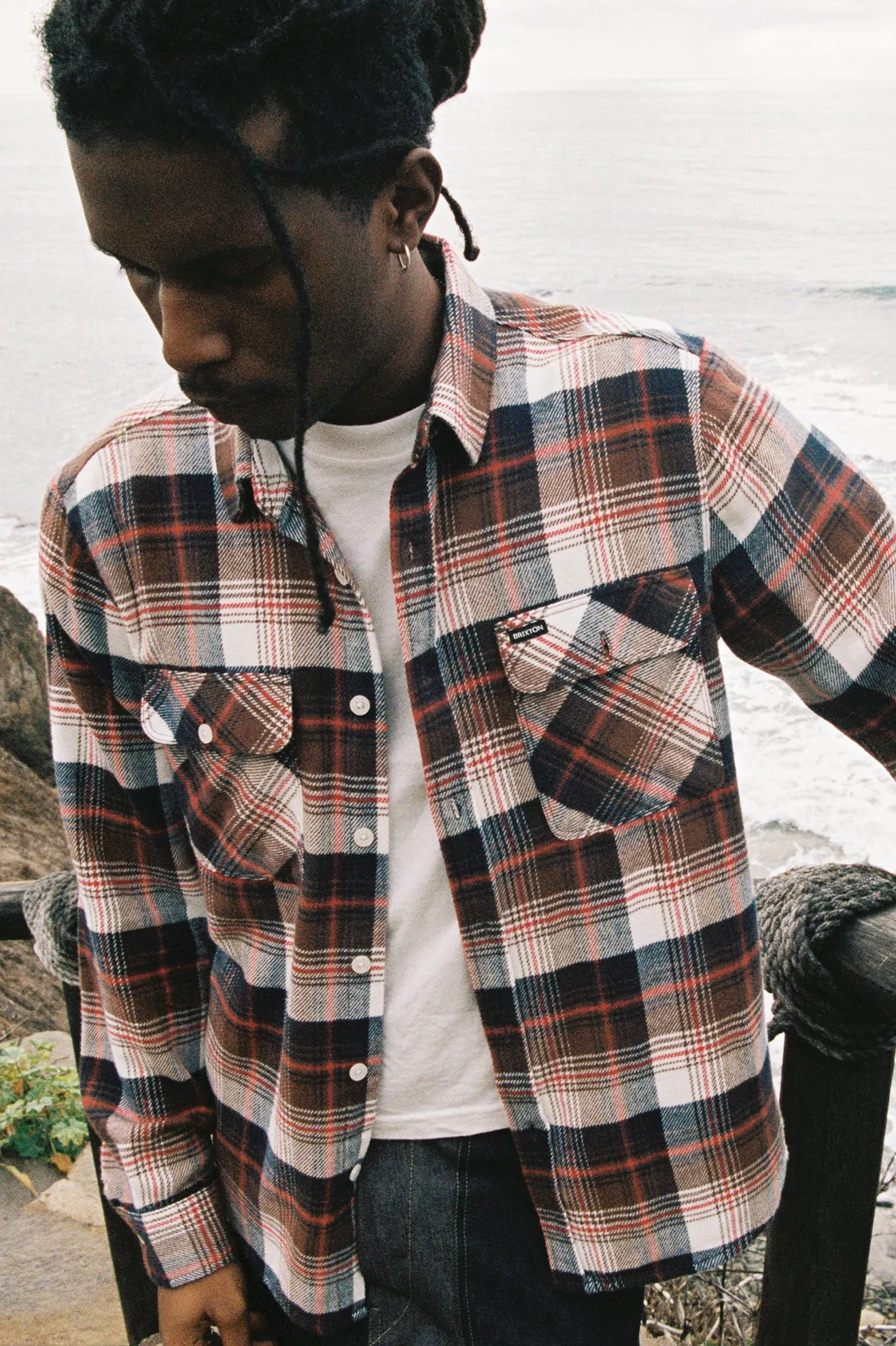 Bowery L/S Flannel - Washed Navy/Sepia/Off White