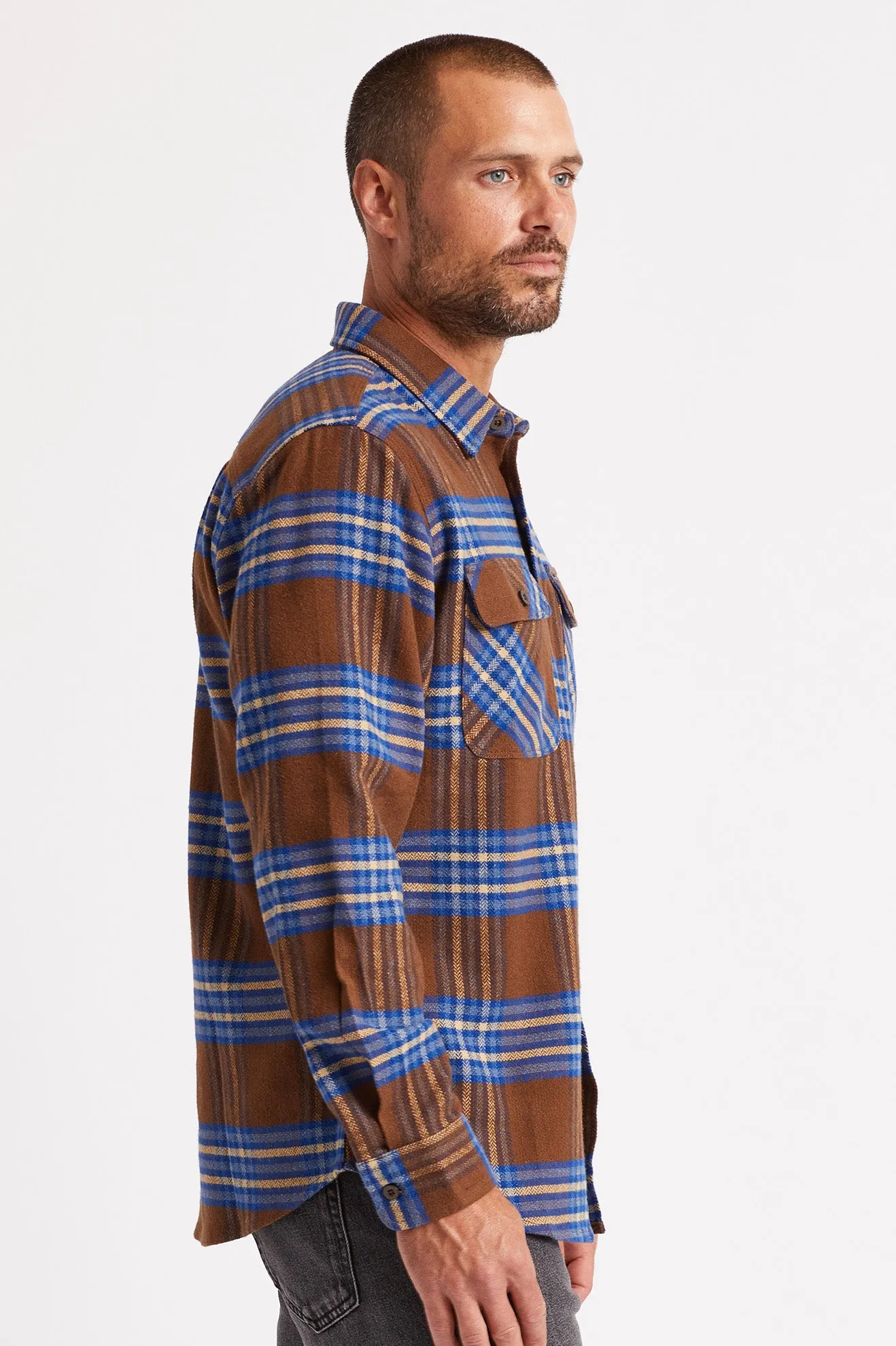 Bowery L/S Utility Flannel - Washed Brown/Mineral Blue