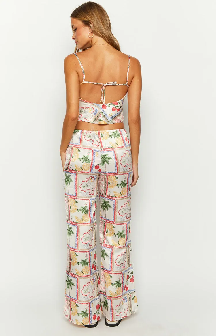 Bridget White Satin Roma Print Pants