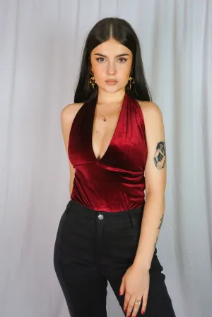 Burgundy Velvet Bodysuit