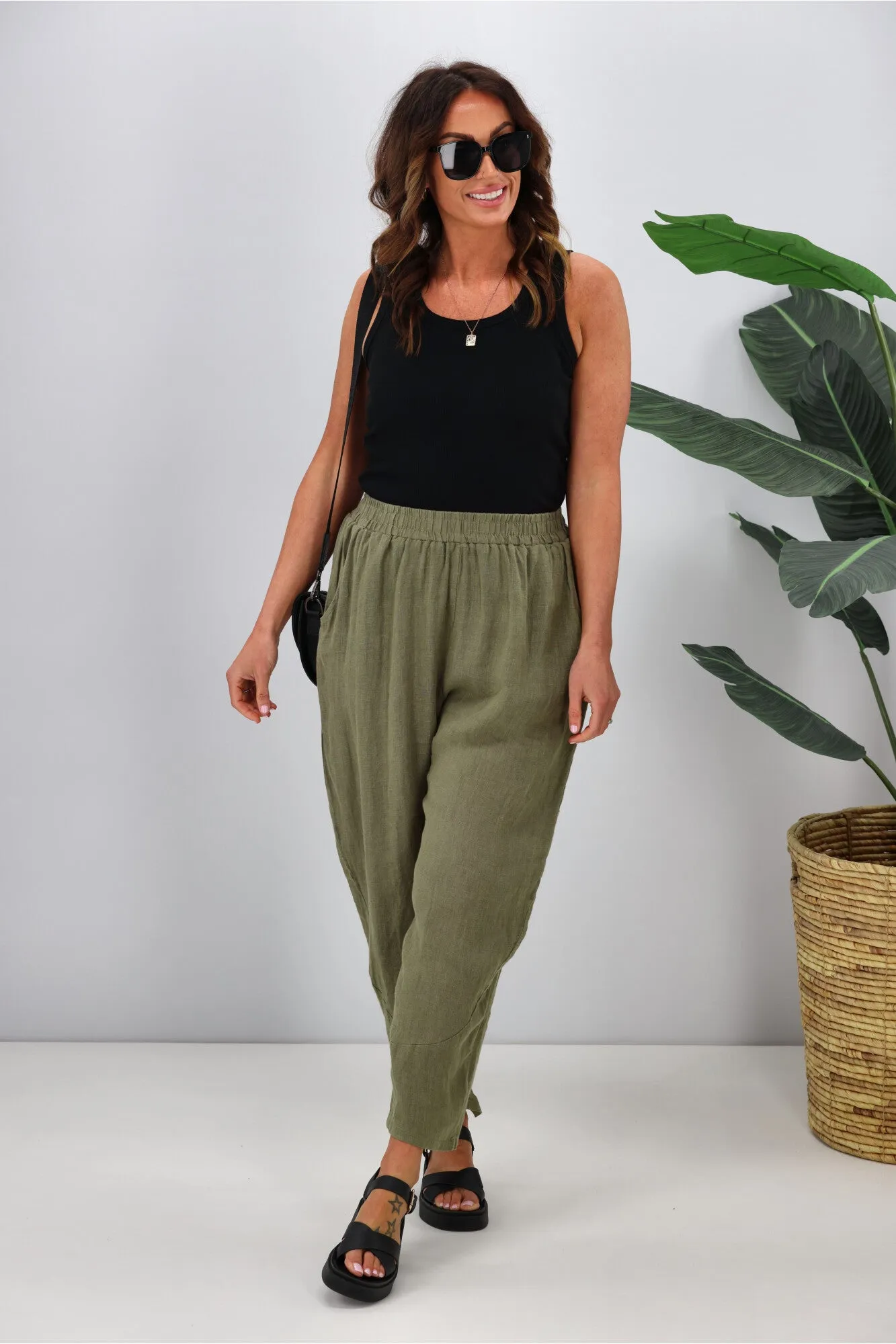 Cali & Co Linen Pant with Side Pocket Khaki