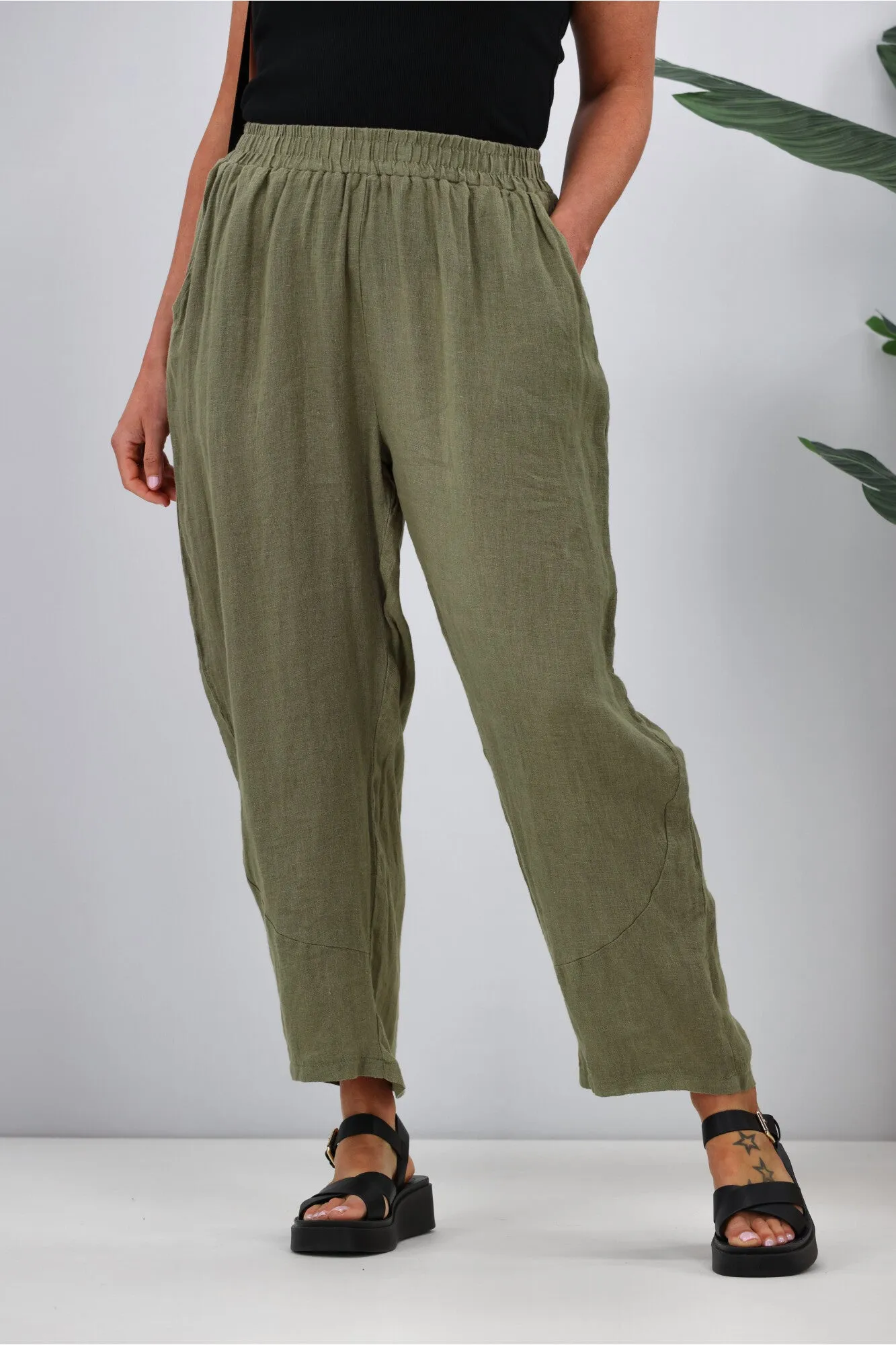 Cali & Co Linen Pant with Side Pocket Khaki