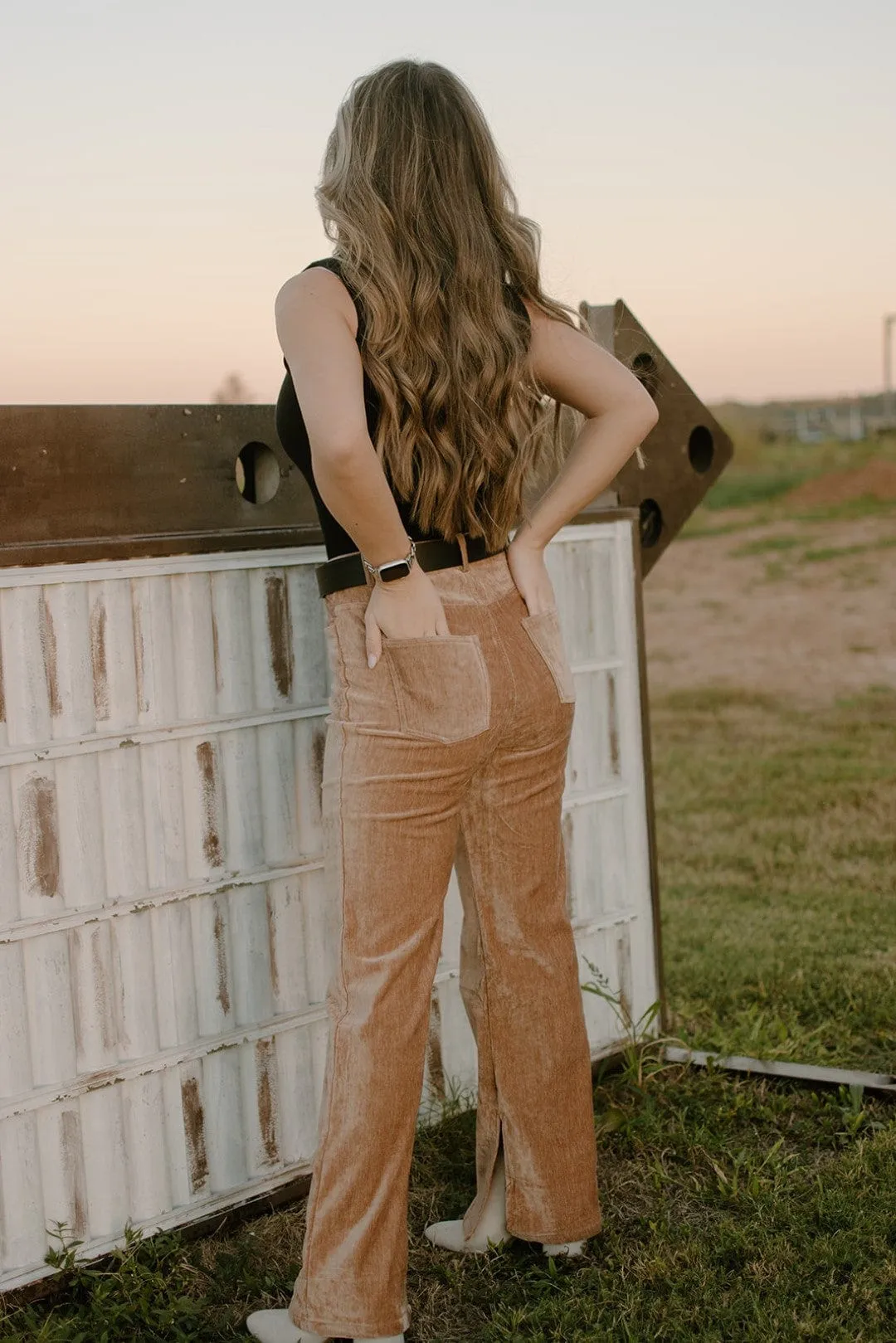 Caramel Crushed Velvet Pants