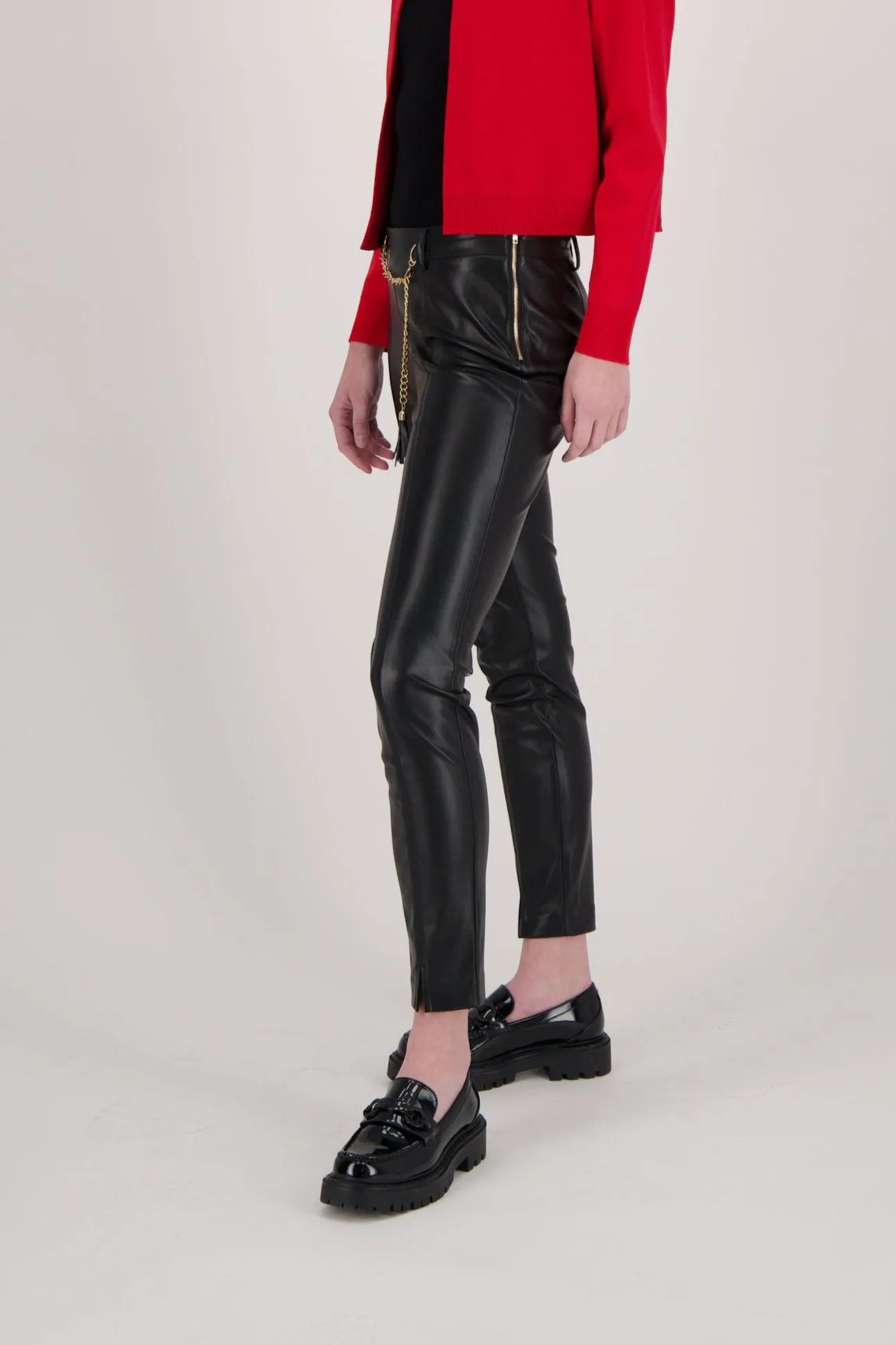 Chain Detail Faux Leather Slim Pants