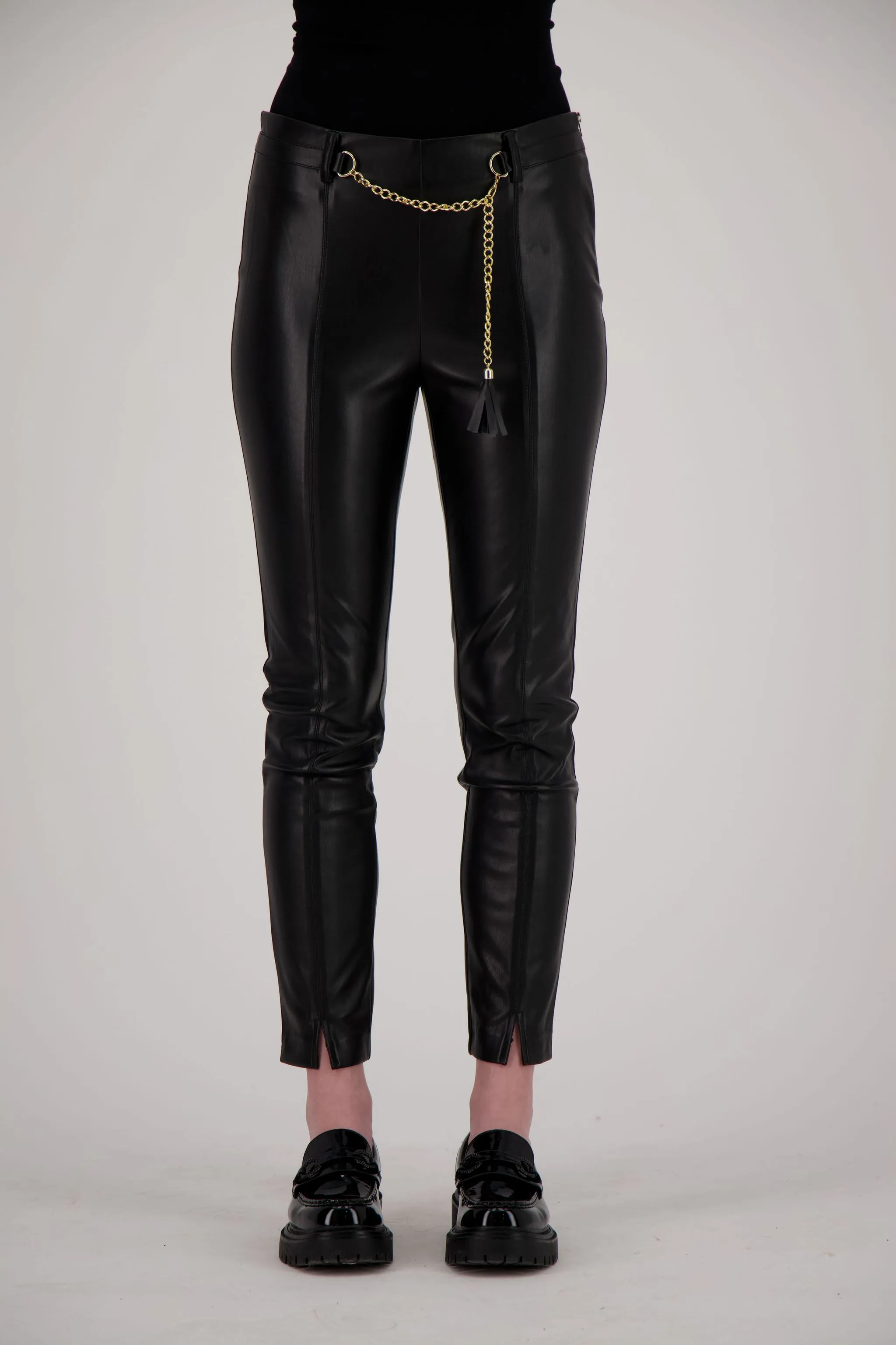 Chain Detail Faux Leather Slim Pants