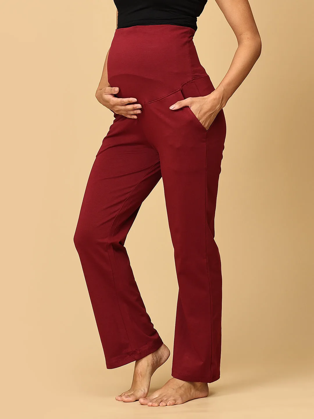 Comfy Maternity Trackpants - Maroon