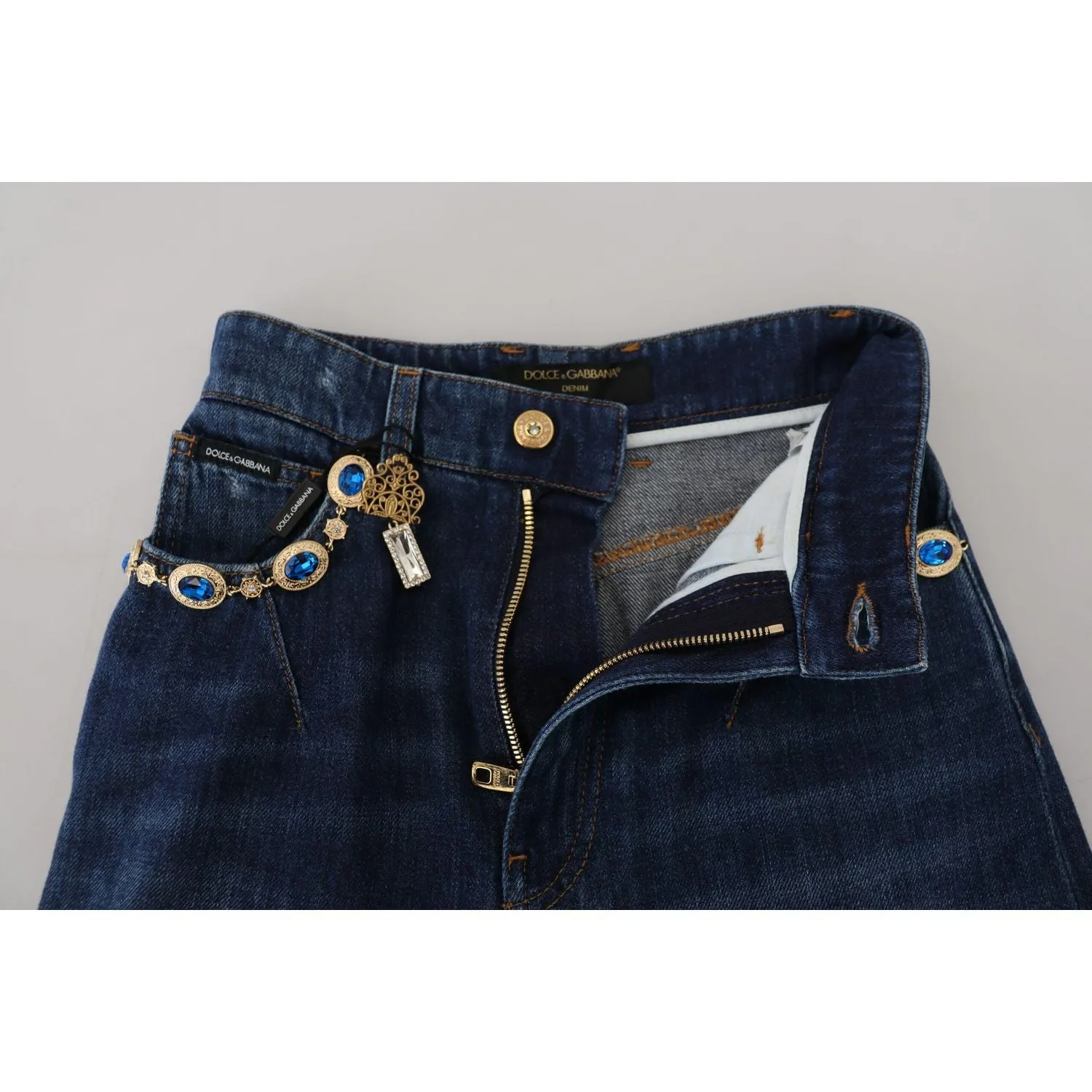 Dolce & Gabbana Embellished Straight Leg Designer Jeans