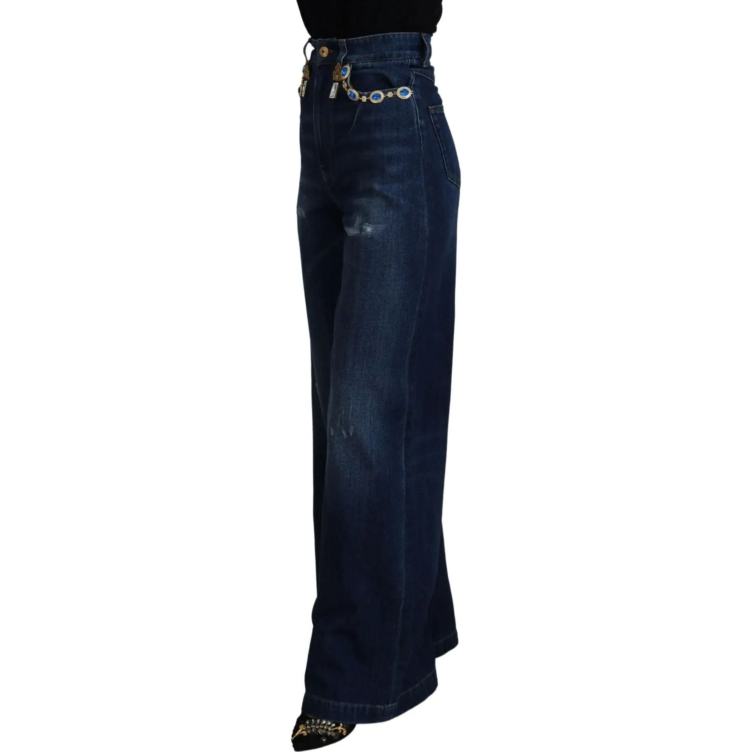 Dolce & Gabbana Embellished Straight Leg Designer Jeans