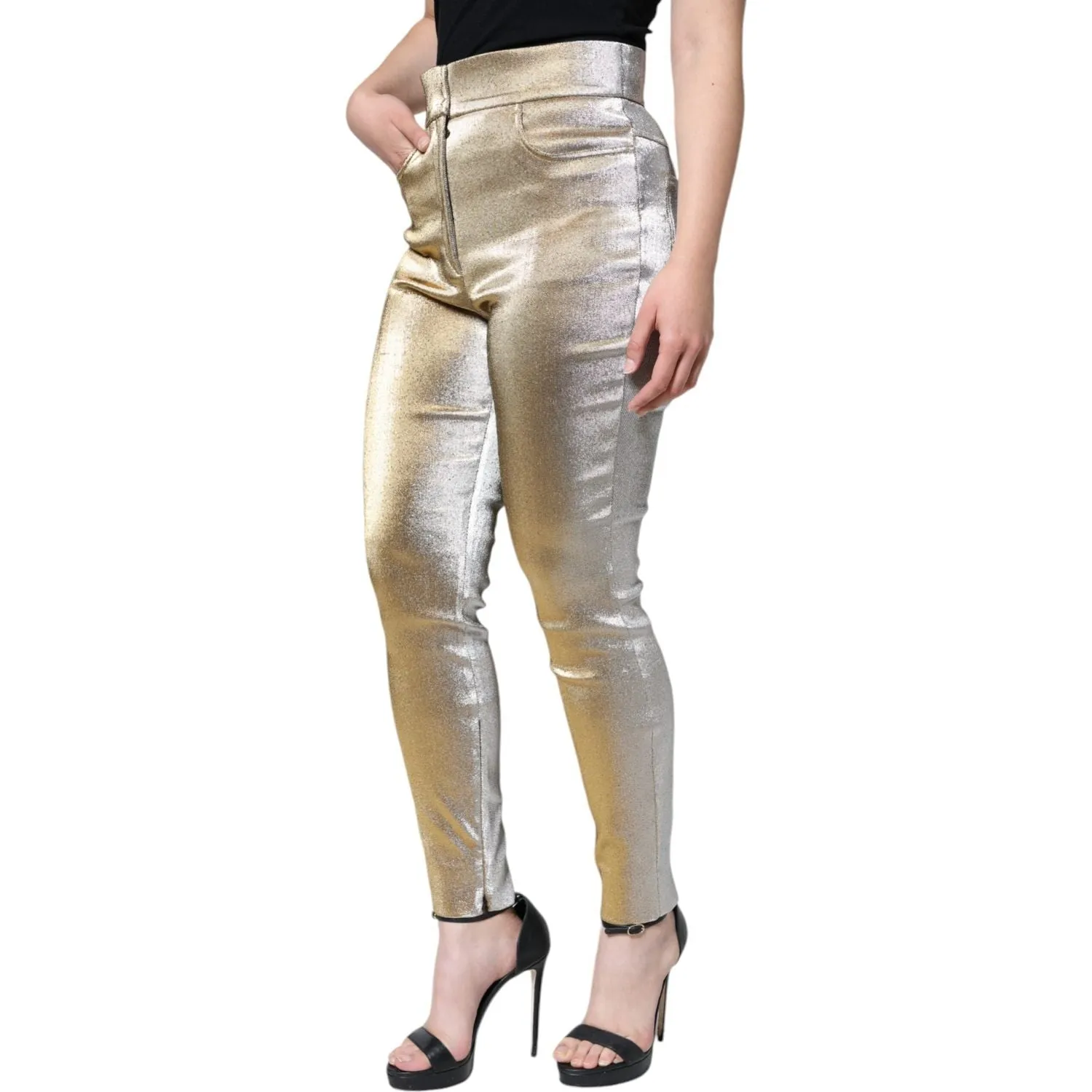 Dolce & Gabbana Metallic Gold High Waist Skinny Pants