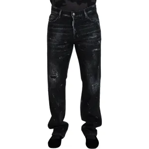 Dsquared² Black Crystal Embellished Tattered Denim Jeans