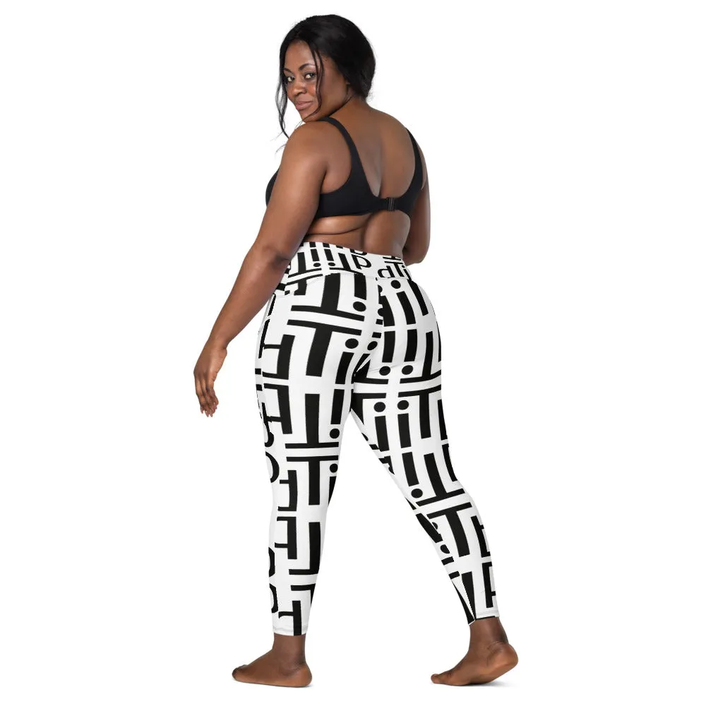 dti white/black pattern Crossover leggings with pockets