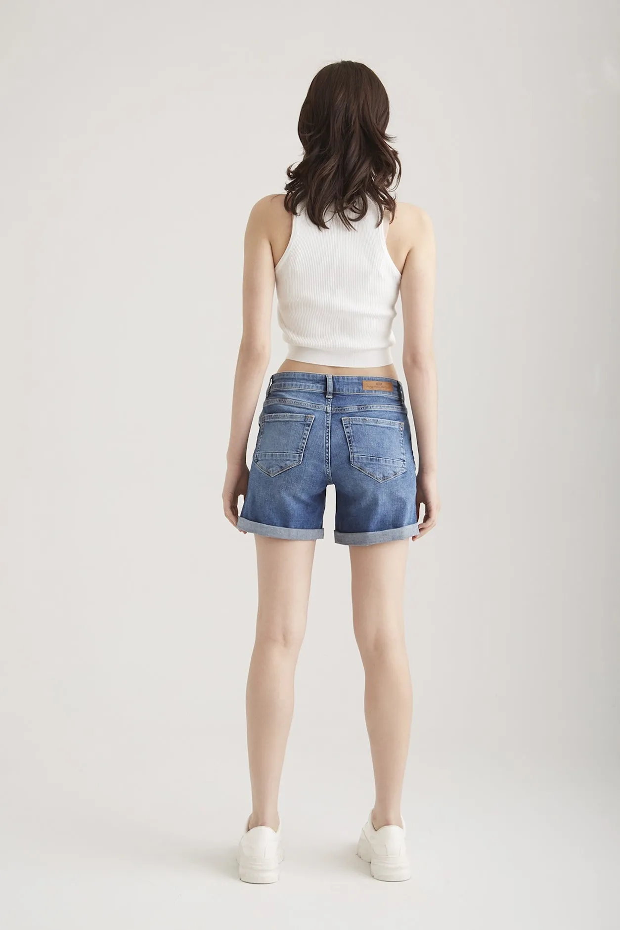 Emma Mid Waist 5 Pocket Denim Shorts Deep Blue