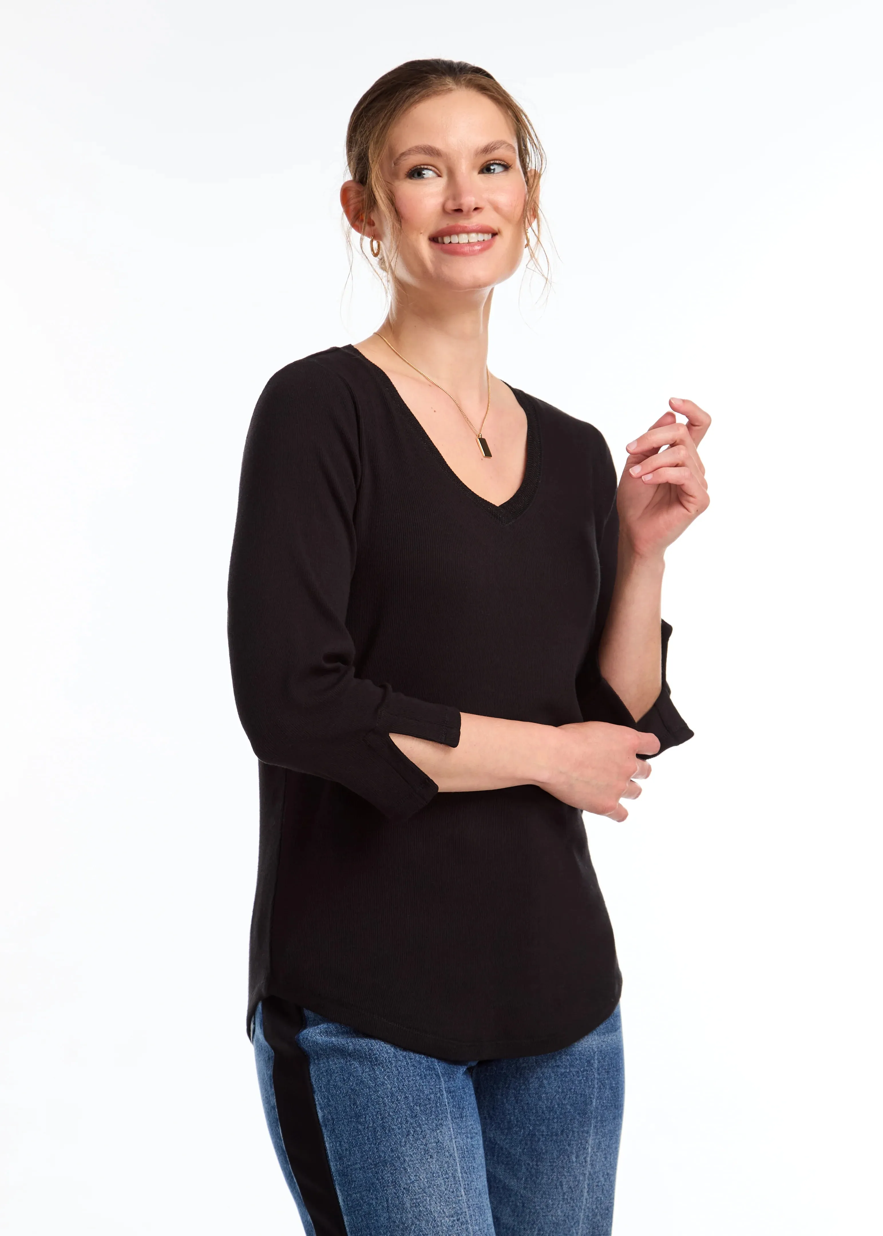 FDJ-3/4 Sleeve V-Neck Top