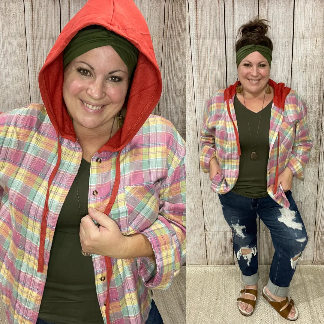 Flannel Button Down Hoodie