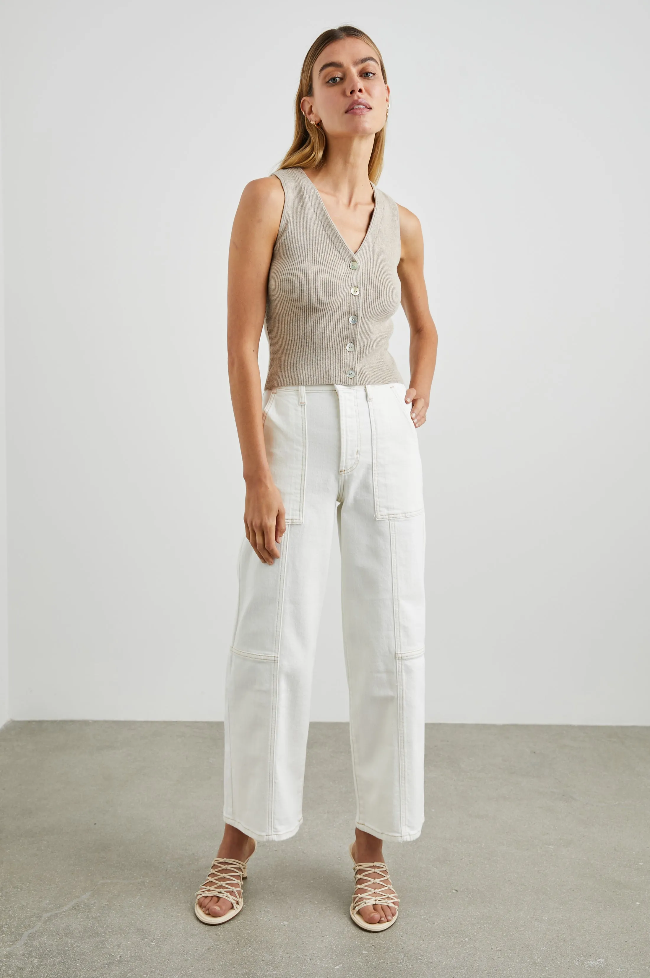 GETTY CROP UTILITY WIDE LEG - VINTAGE ECRU CONTRAST STITCH