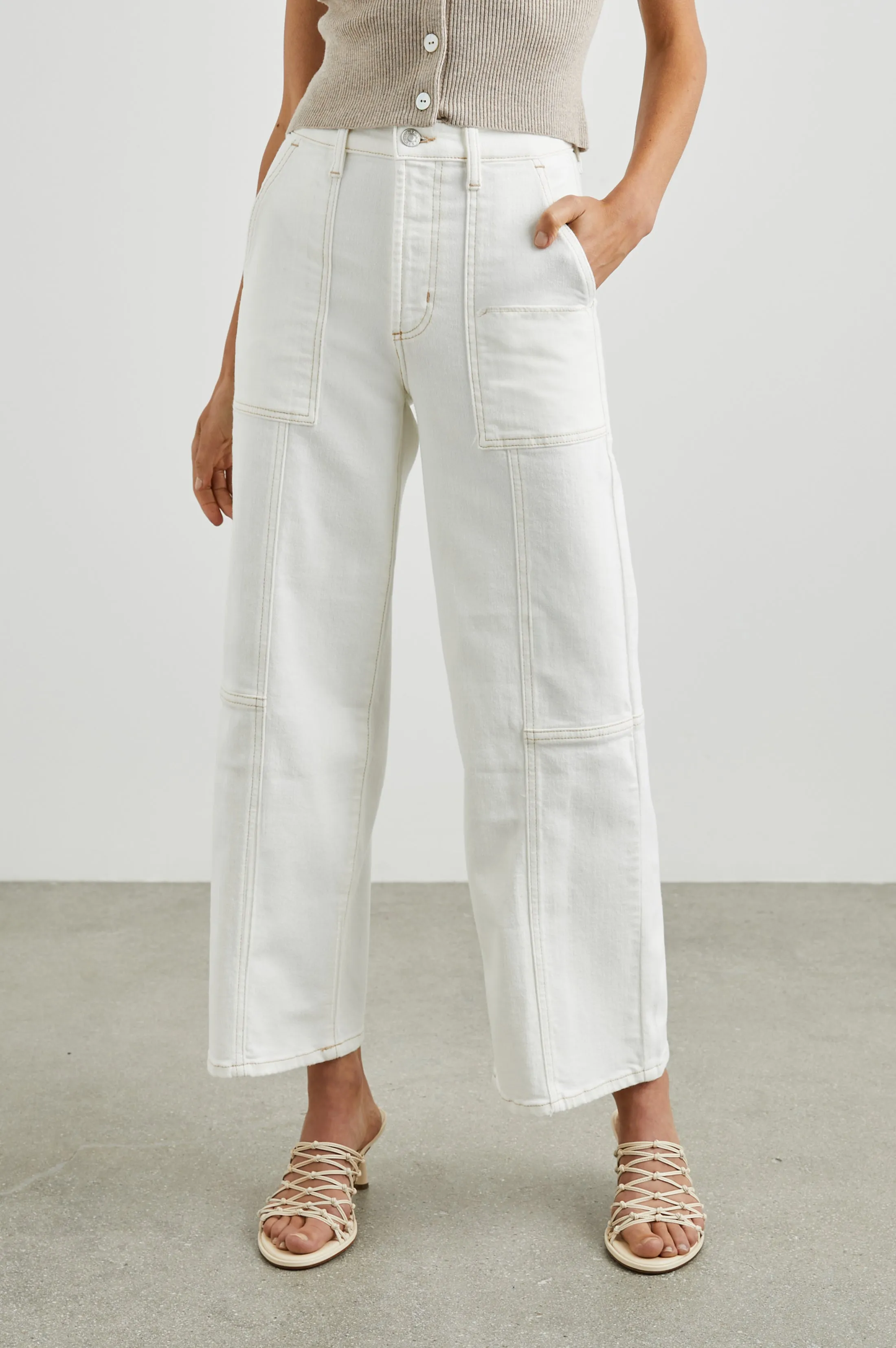 GETTY CROP UTILITY WIDE LEG - VINTAGE ECRU CONTRAST STITCH