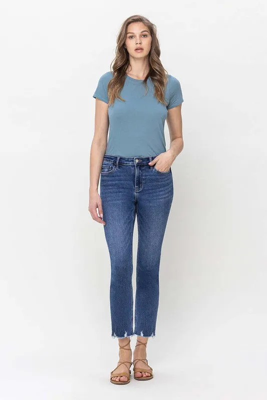 High Rise Crop Slim Straight Jeans