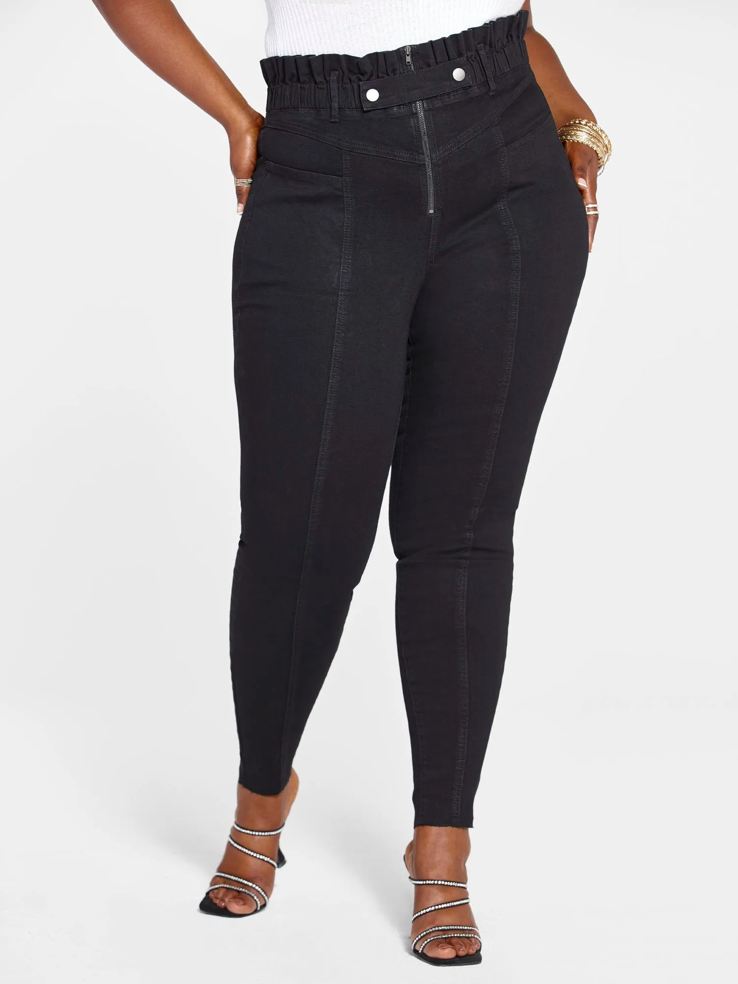 High Rise Snap Waist Skinny Jeans