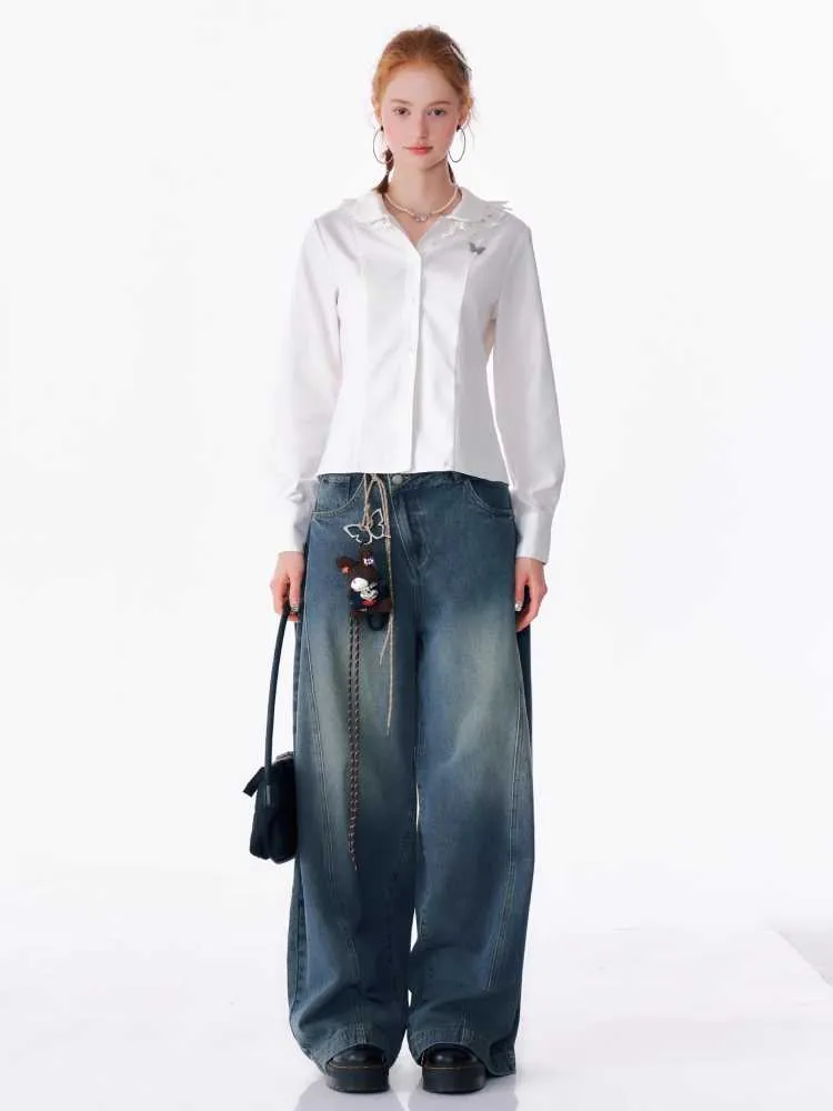 High waist slim wide leg jeans【s0000010175】