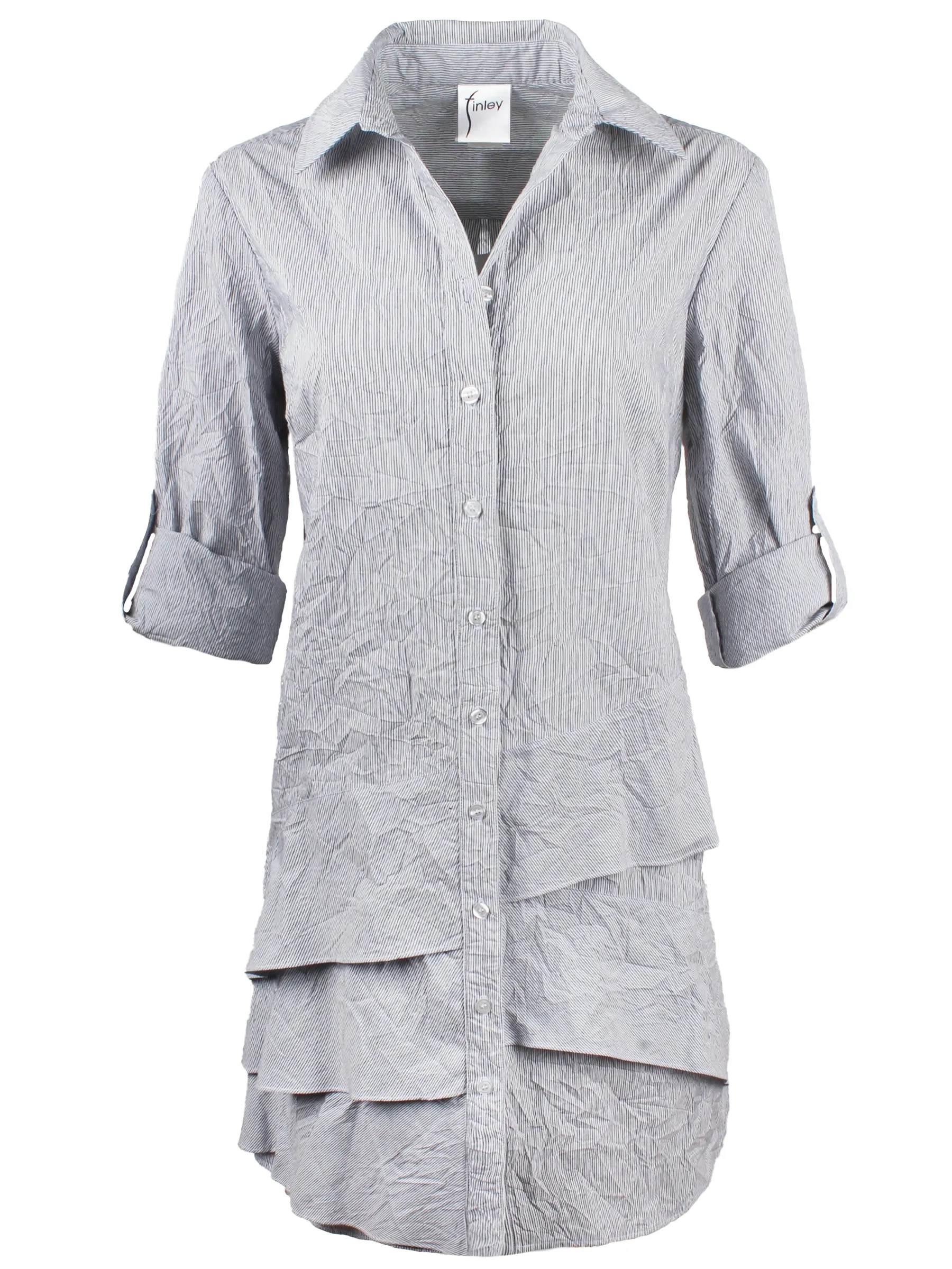 Jenna Dress Grey Crushed Pinstripe