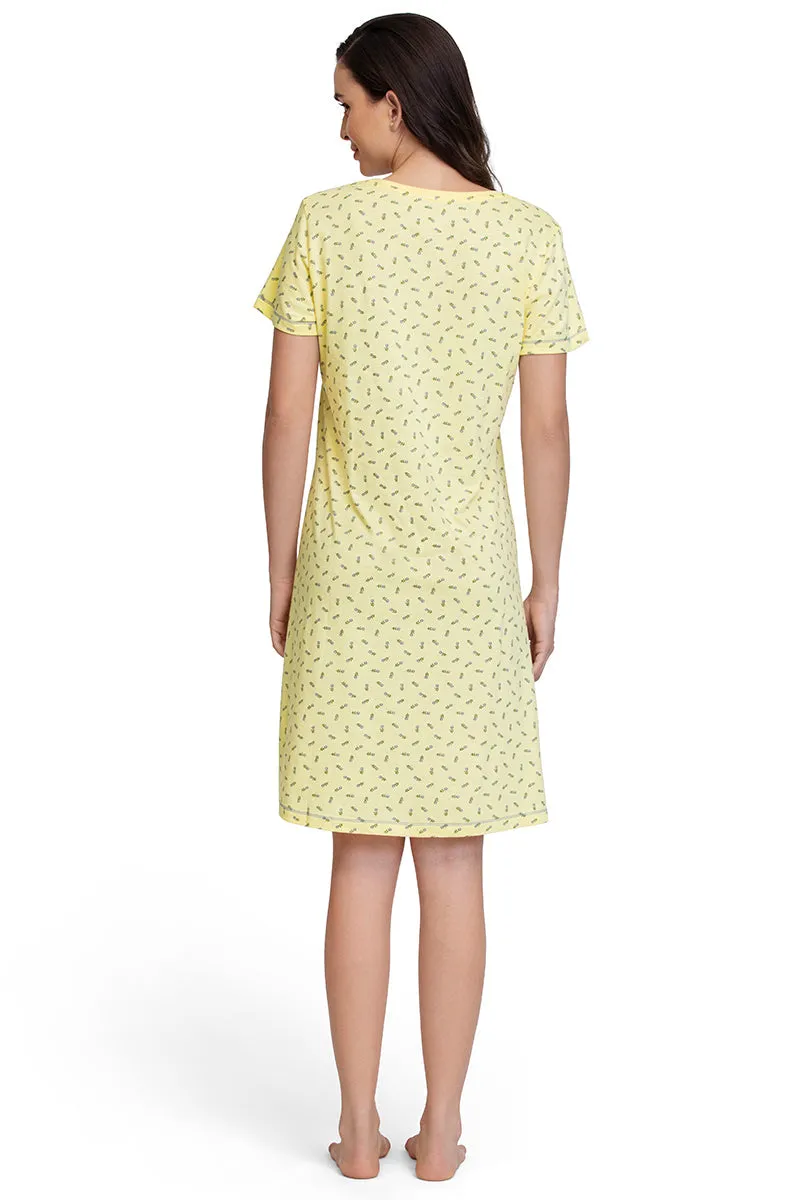 Knee-Length Sleep Dress - Ditsy Floral Pr Yellow