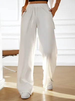 Loose Straight Leg Drawstring Elasticity Solid Color Pants Trousers