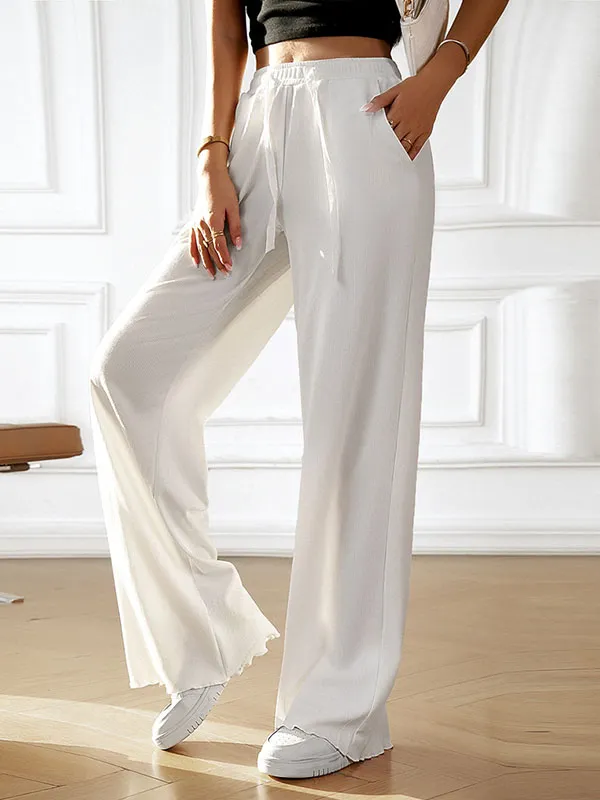 Loose Straight Leg Drawstring Elasticity Solid Color Pants Trousers