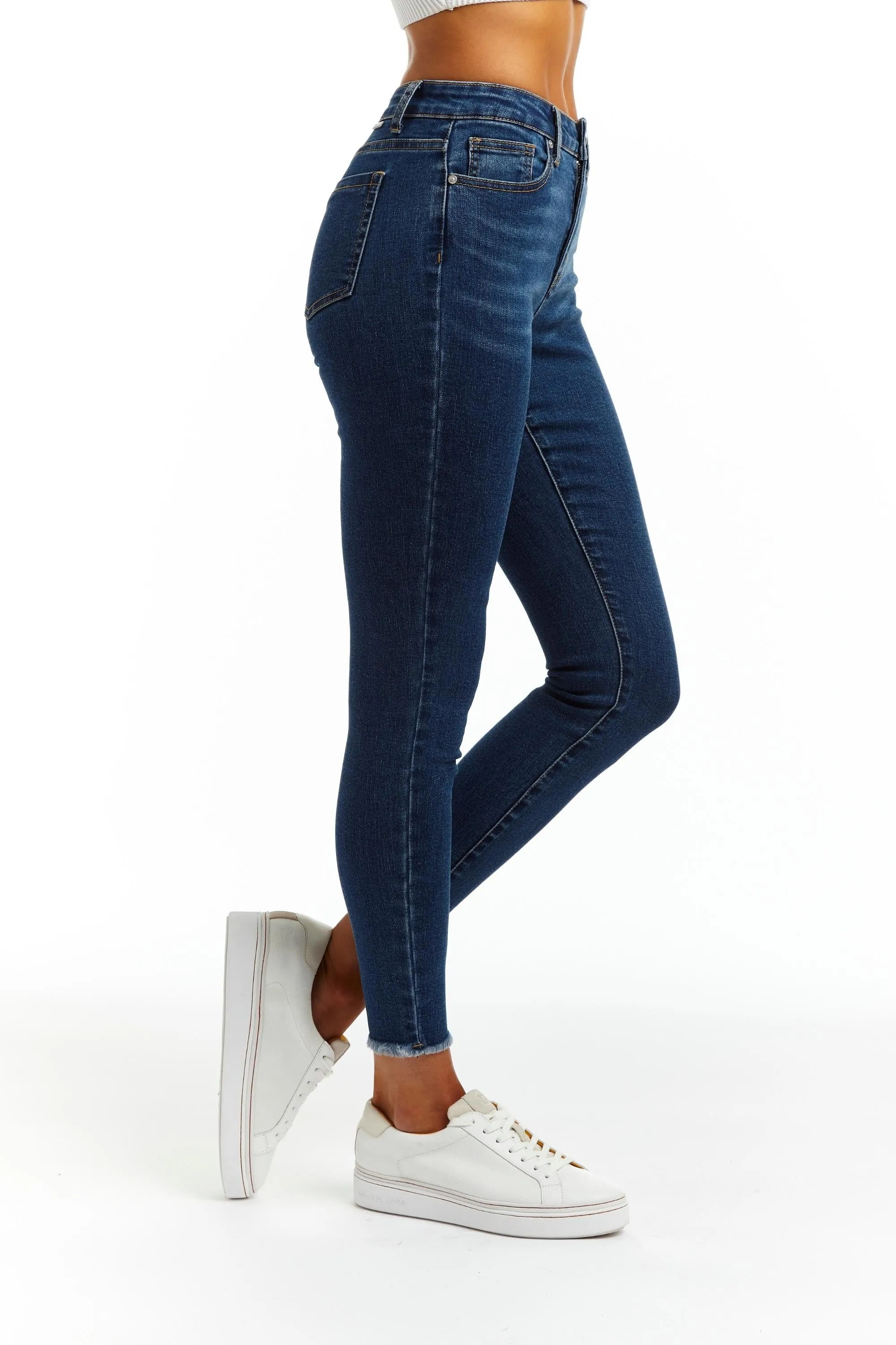 Mona - High Rise Fray Hem Skinny In Indigo