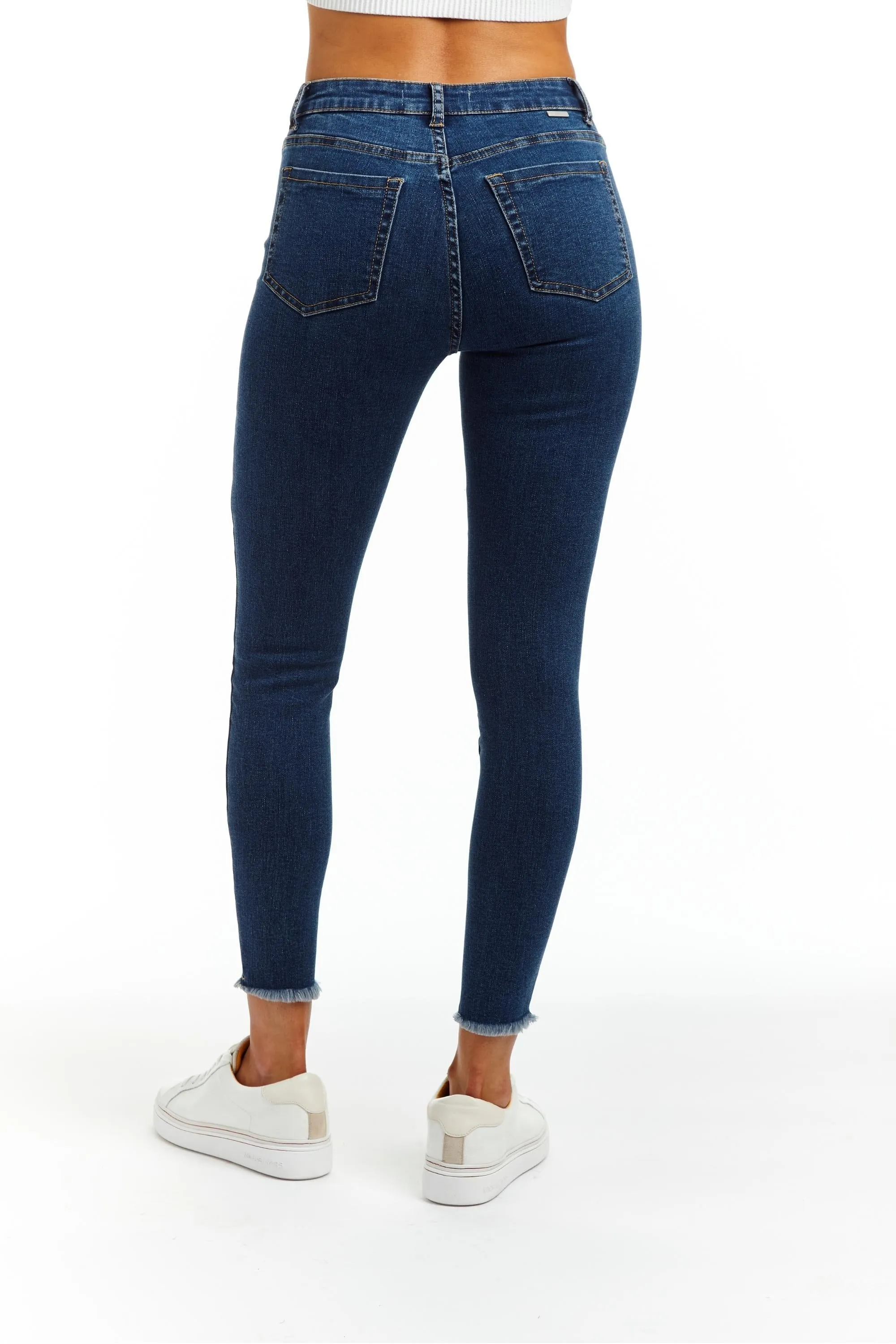 Mona - High Rise Fray Hem Skinny In Indigo