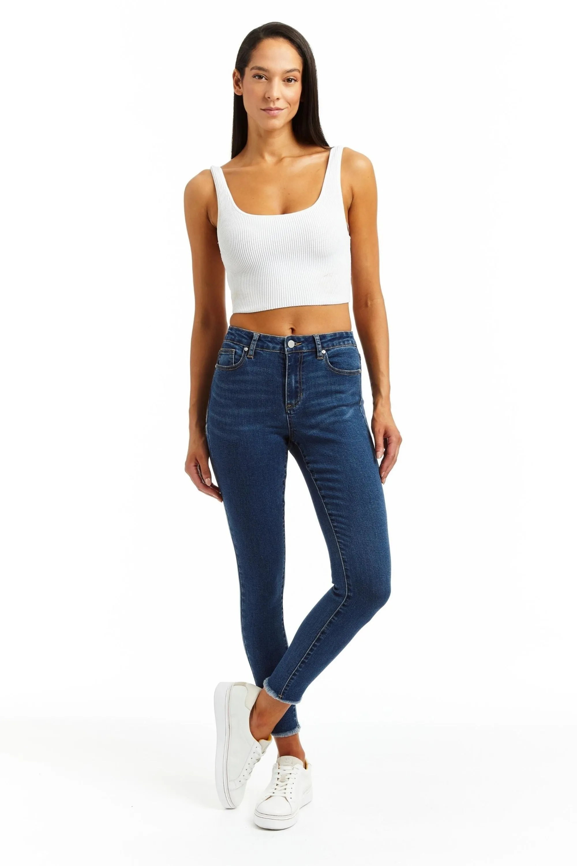 Mona - High Rise Fray Hem Skinny In Indigo