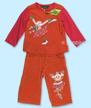 Oilily 2Pc Infant Girls Velvet Pant Set With Skater Applique