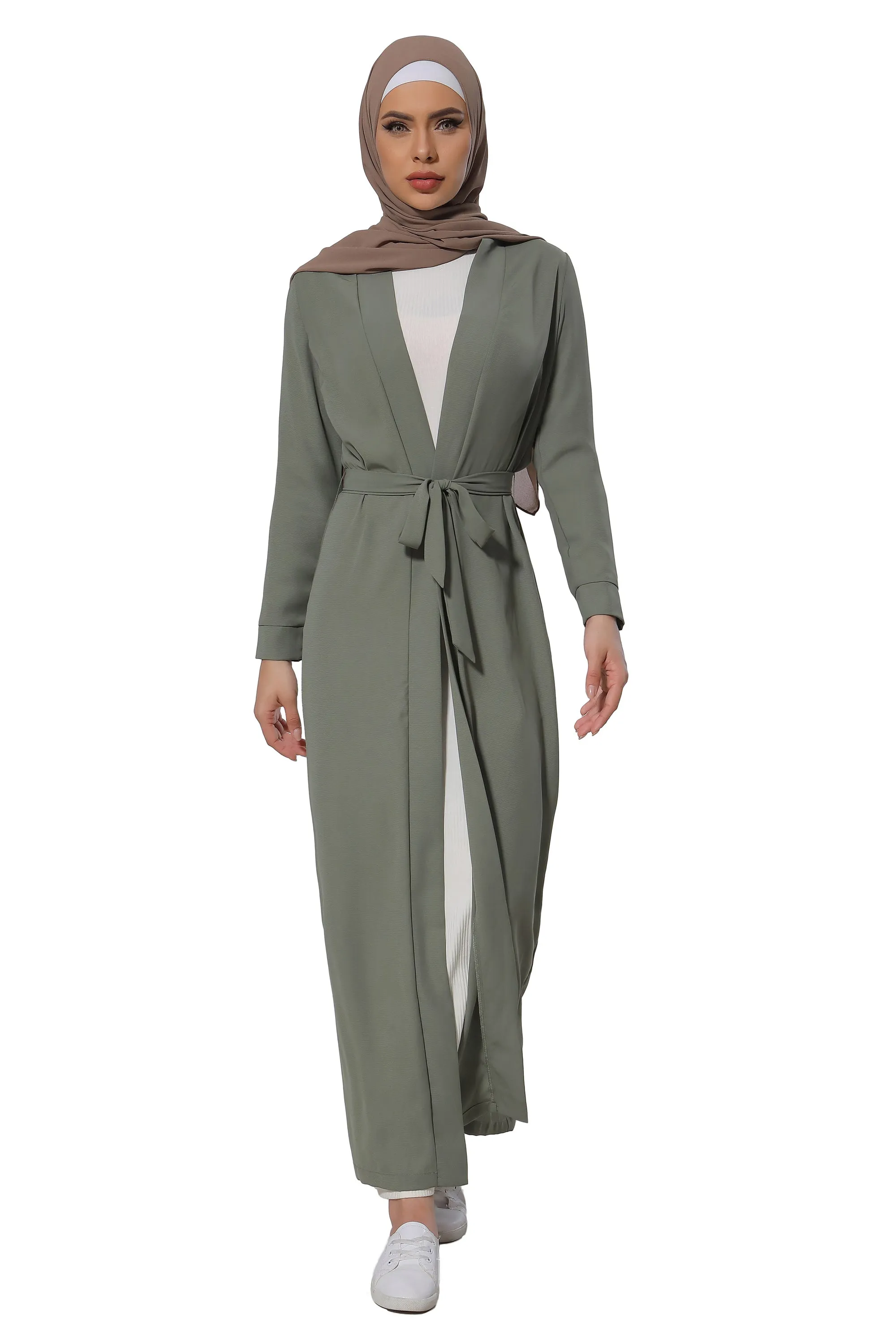 Olive Belted Open Abaya-CLEARANCE