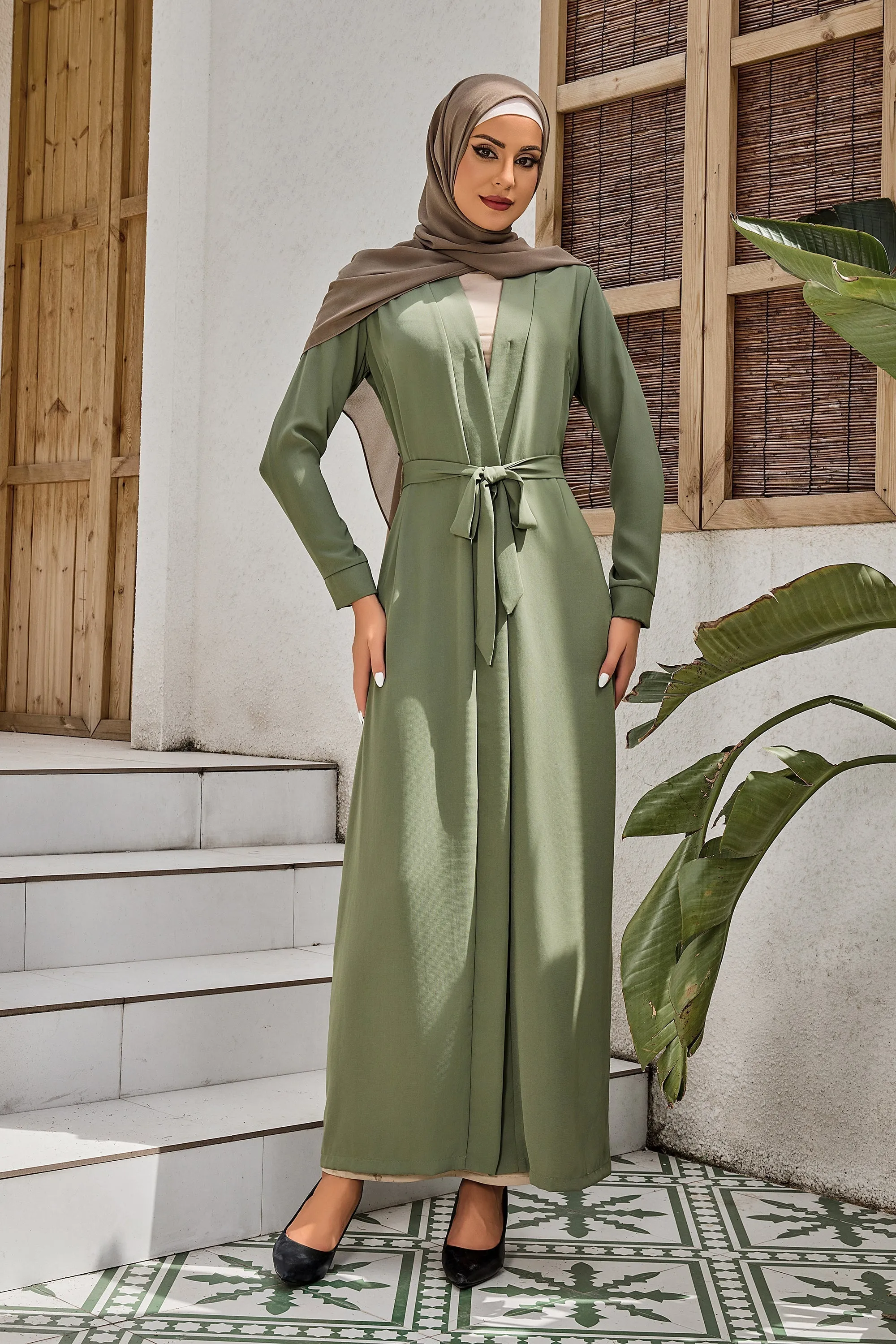 Olive Belted Open Abaya-CLEARANCE